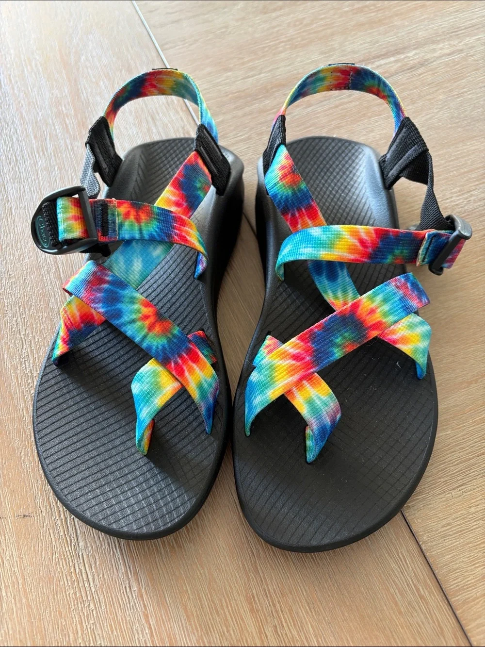 Chaco Tie-Dye Rainbow Strap Sandals with Black Footbed